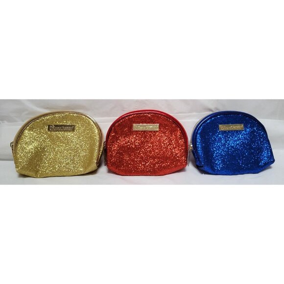 Lot of 3 SeneGence Glittery Cosmetic Makeup Bags Gold Red Blue with Zip Closure - Picture 1 of 8